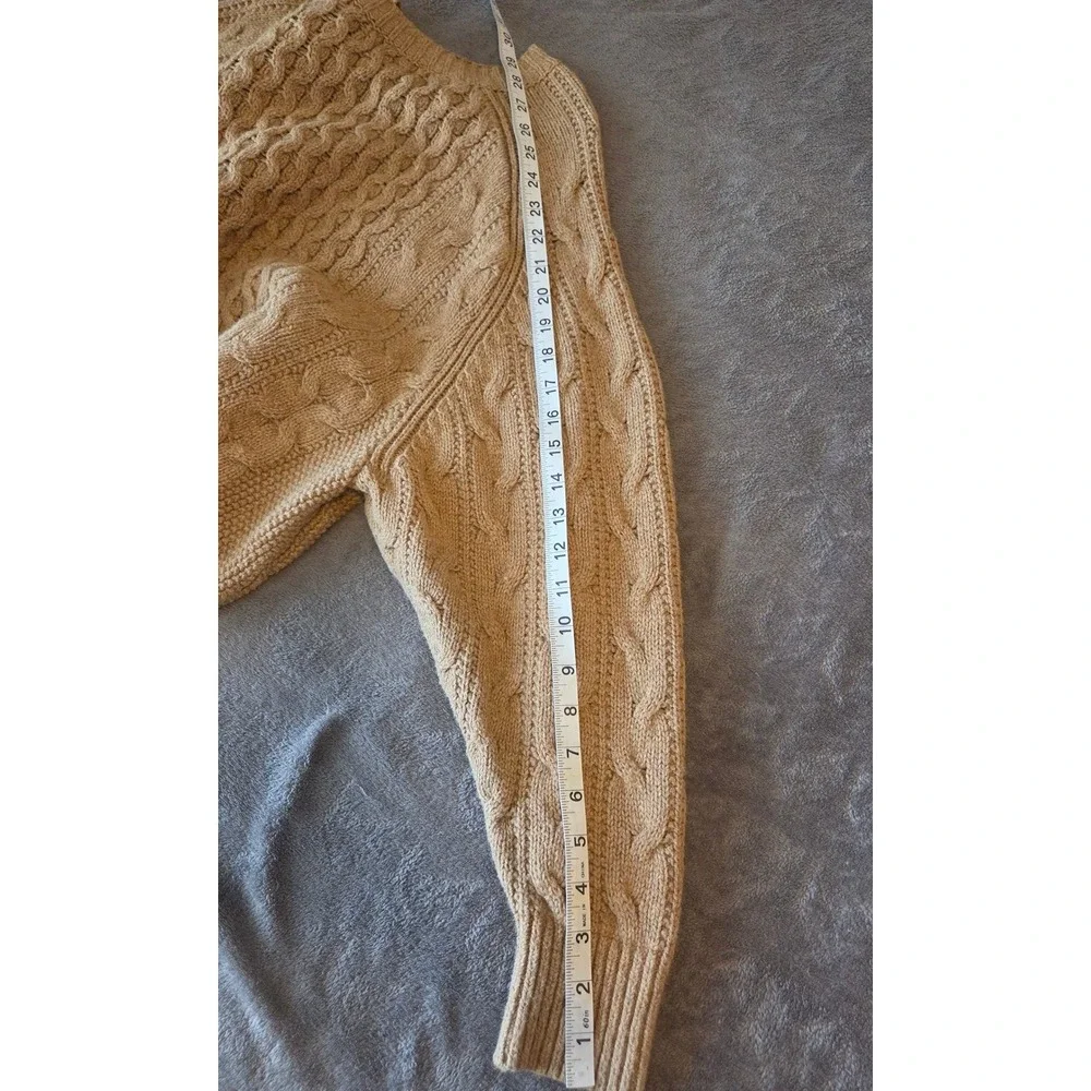 Women's Tan Cable Knit Raglan Sweater Cotton Wool Blend L